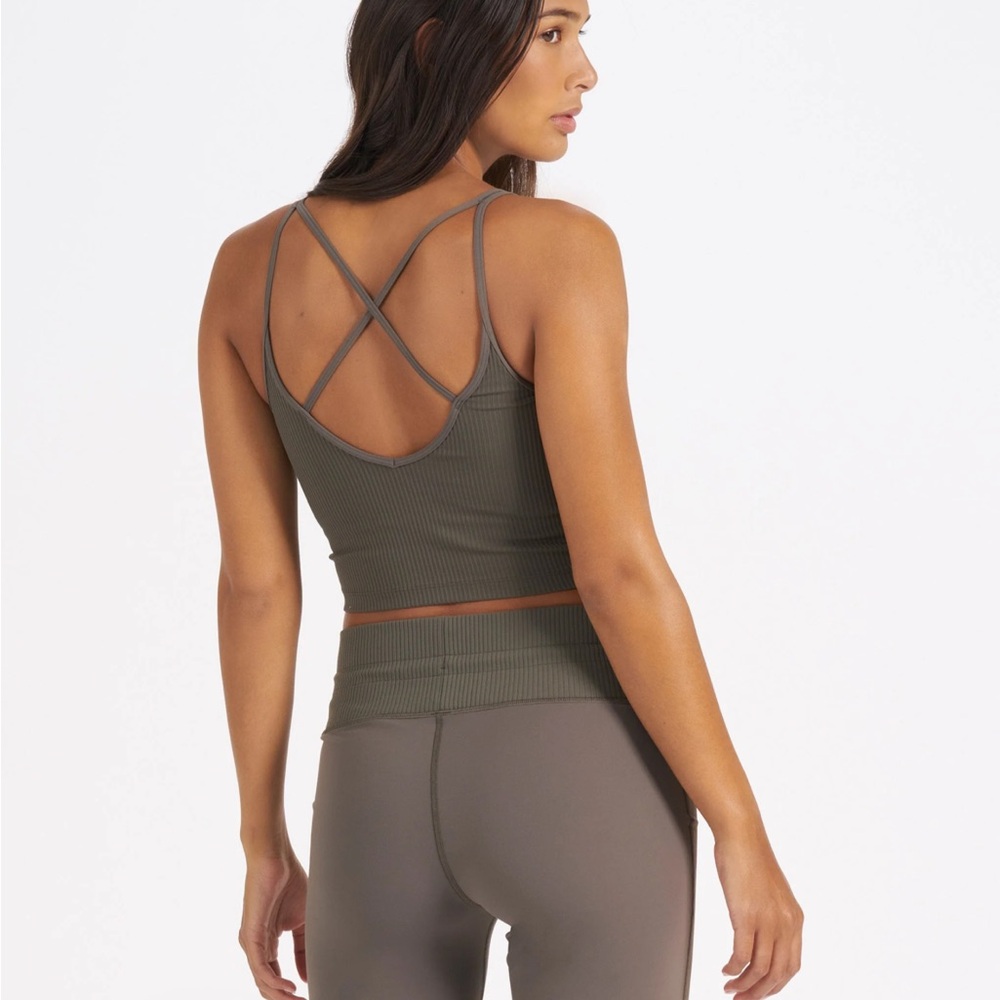 Olive Rib Crop Tank Top - Picture 3 of 5